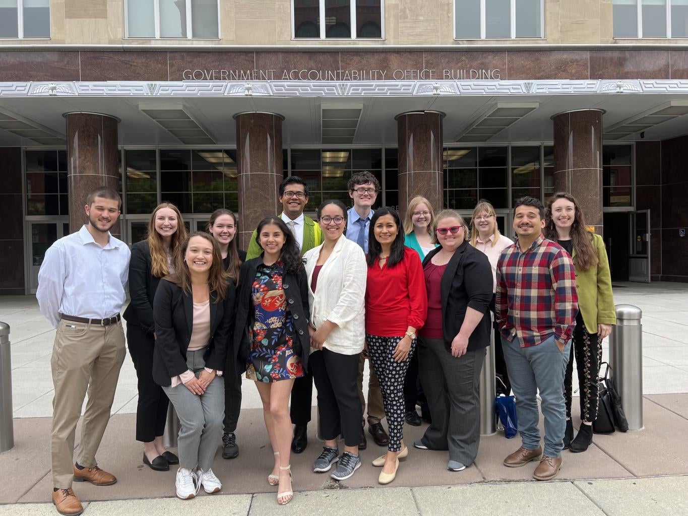 GSPIA students pose in front of the Government Accountability Office.