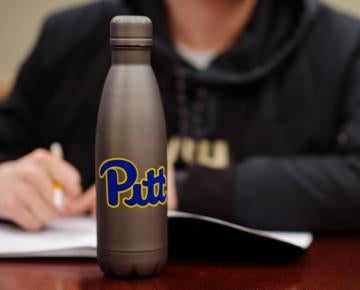 student with water bottle