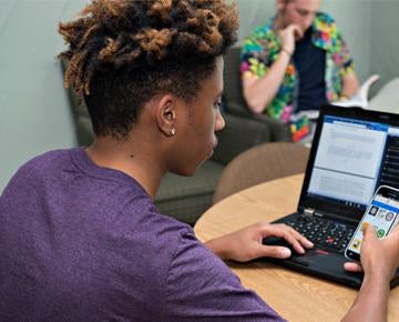 Student on computer